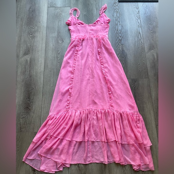elliatt heritage pink ruffle deep v neck strappy maxi gown dress size small NEW - Picture 6 of 8